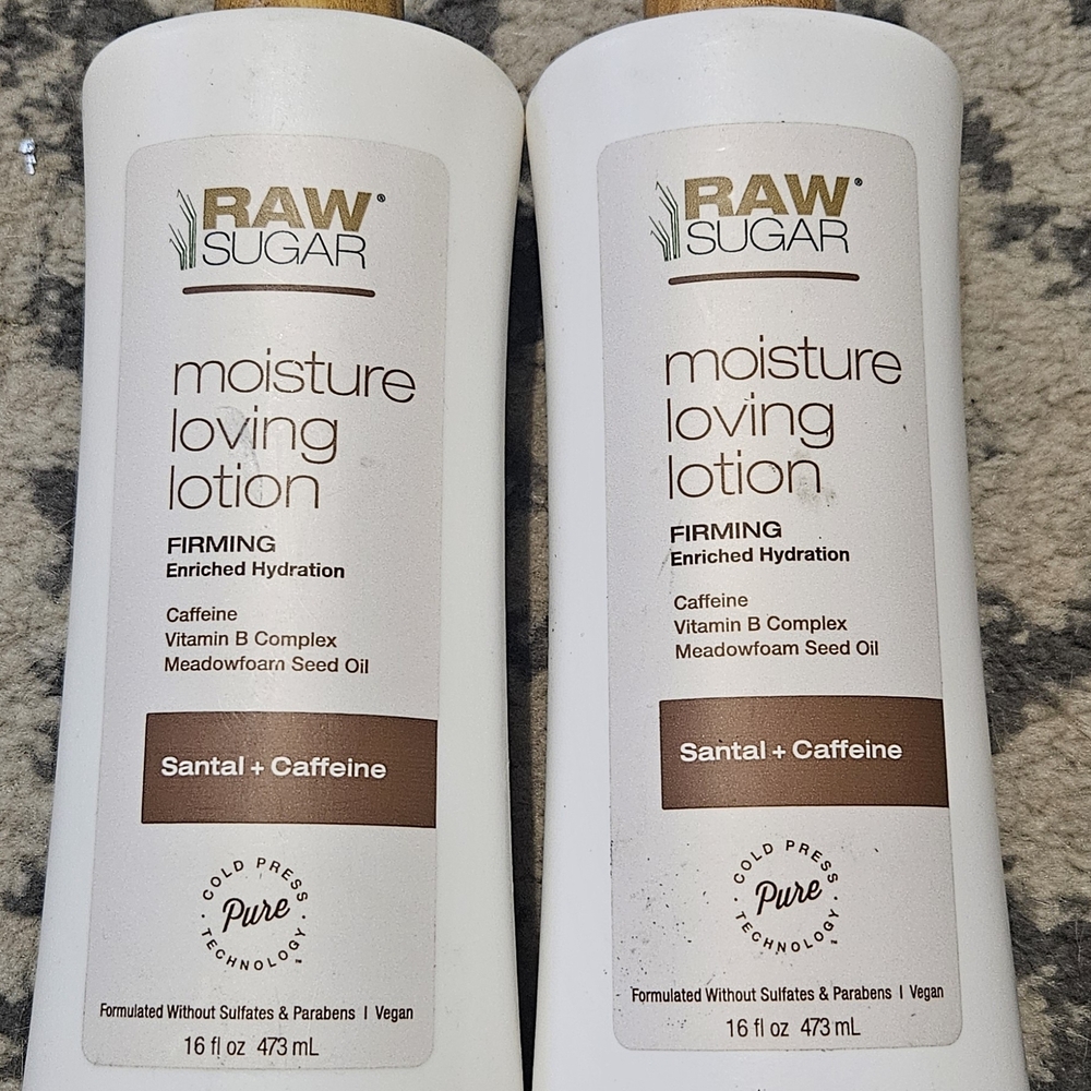 LOT of 2 Raw Sugar Moisture Loving Firming Lotion Santal + Caffeine - 16 fl oz